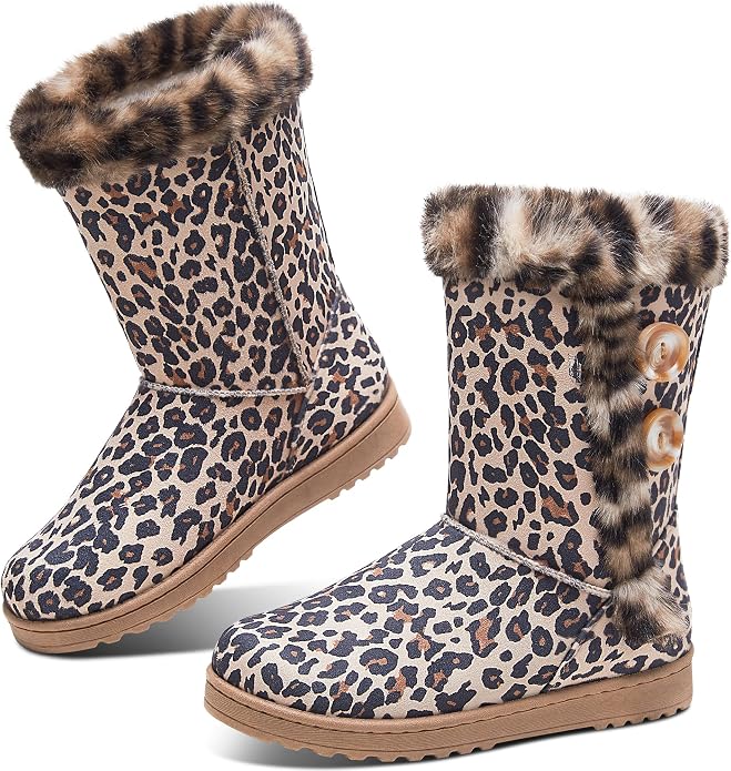 Leopard Mid Calf Snow Boots SA64