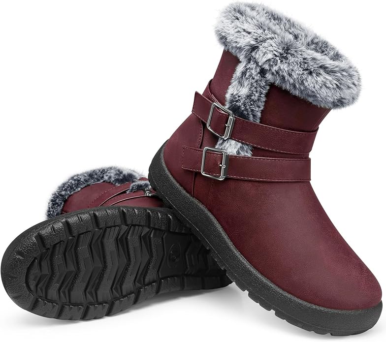 Red Fur Lined Warm Winter Boots SA51