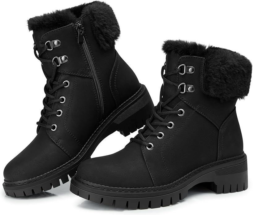 Black Comfortable Lace-up Combat Boots SA111