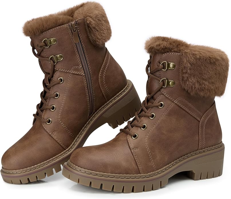 Brown Comfortable Lace-up Combat Boots SA112