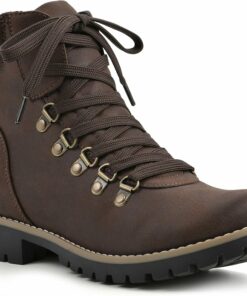 Brown Lugged Lace-Up Ankle Boots SA126