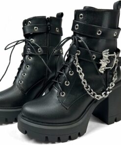 Buckle Goth Black Ankle Combat Boots SA96