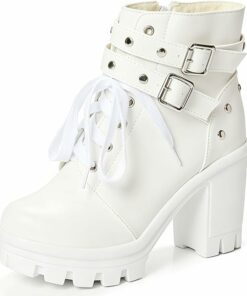 Chunky Heel White Ankle Combat Boots SA94