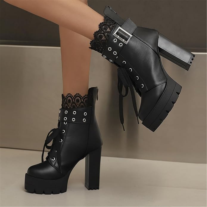 Fashion Black Buckle Combat Boots SA88 - Image 2