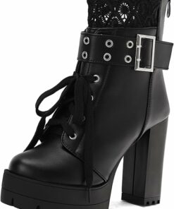 Fashion Black Buckle Combat Boots SA88