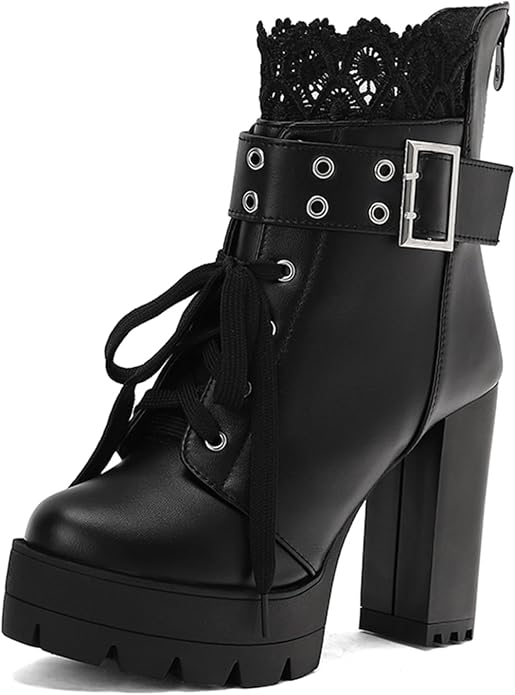 Fashion Black Buckle Combat Boots SA88