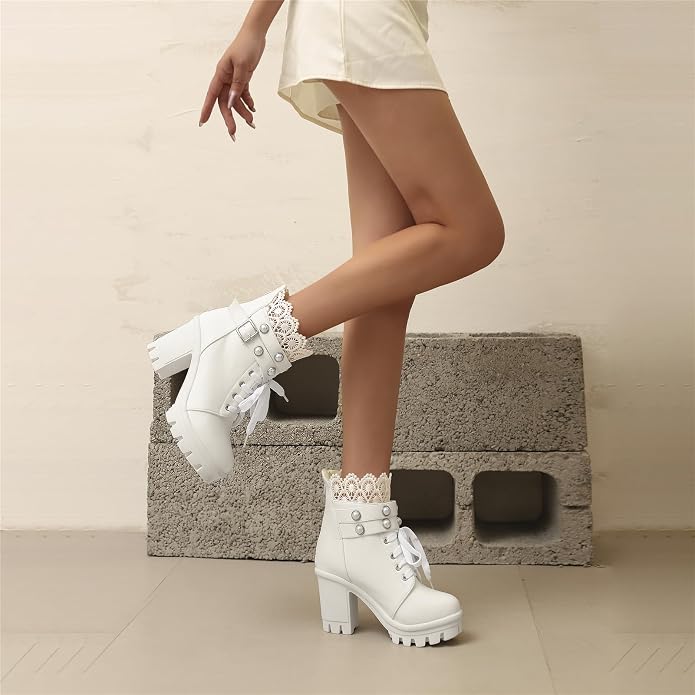 Fashion Lace White Combat Boots SA86 - Image 2