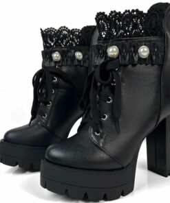 Fashion Pearl Black Combat Boots SA85