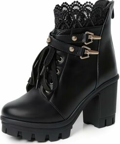 Goth Black Ankle Combat Booties SA97