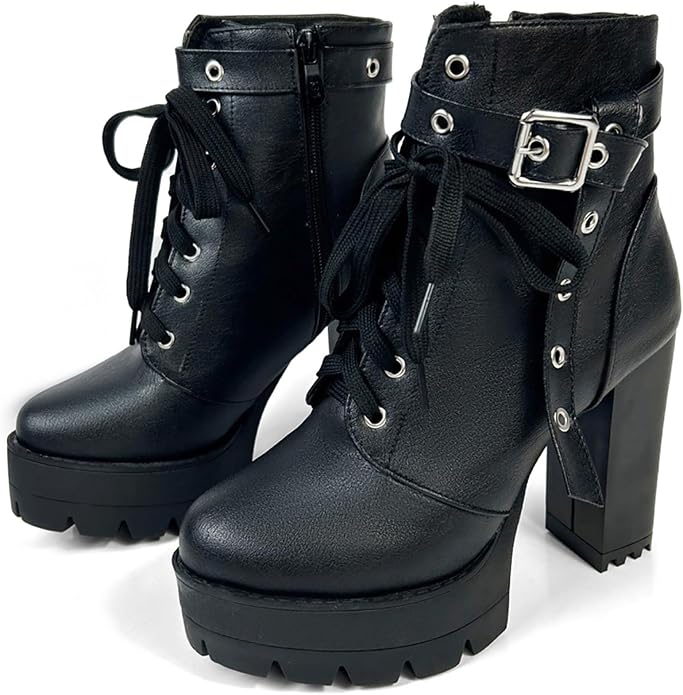 Gothic Black Buckle Combat Boots SA89