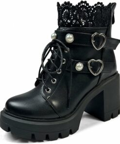 Heart Buckle Black Ankle Combat Boots SA92