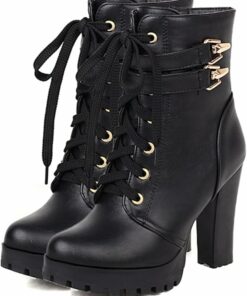 Lace-up Black Buckle Combat Boots SA87