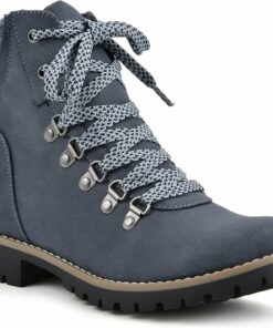 Navy Lugged Lace-Up Ankle Boots SA125