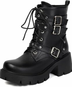 Pu Rivets Black Combat Boots SA84