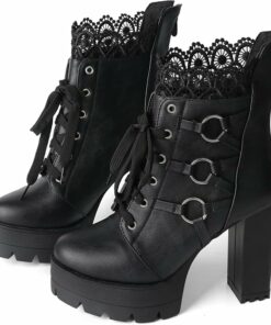 Punk Black Ankle Combat Boots SA93