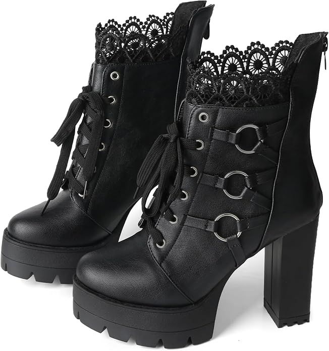 Punk Black Ankle Combat Boots SA93