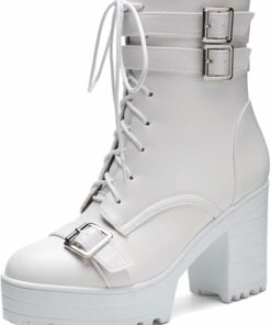 White Buckle Punk Goth Combat Boots SA90