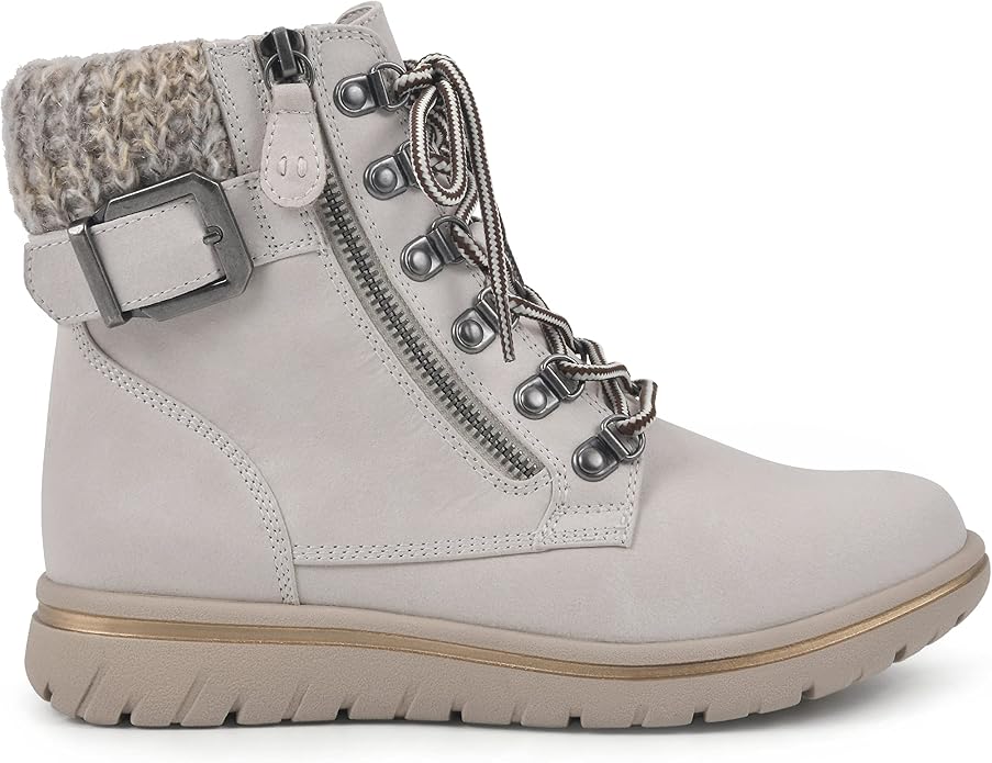 Winter White Cushioned Hiker Ankle Boots SA119 - Image 2